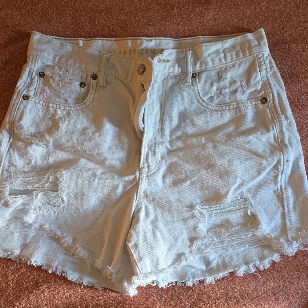 American Eagle Outfitters White Distressed Jean Shorts